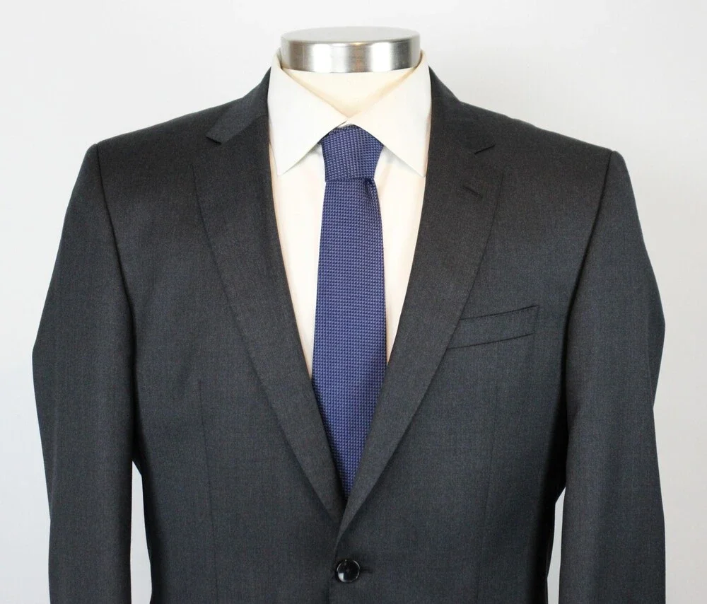 Hugo Boss Sport Coat 40 R Mens Slim Fit Huge Reda Wool Dark Grey Solid Blazer